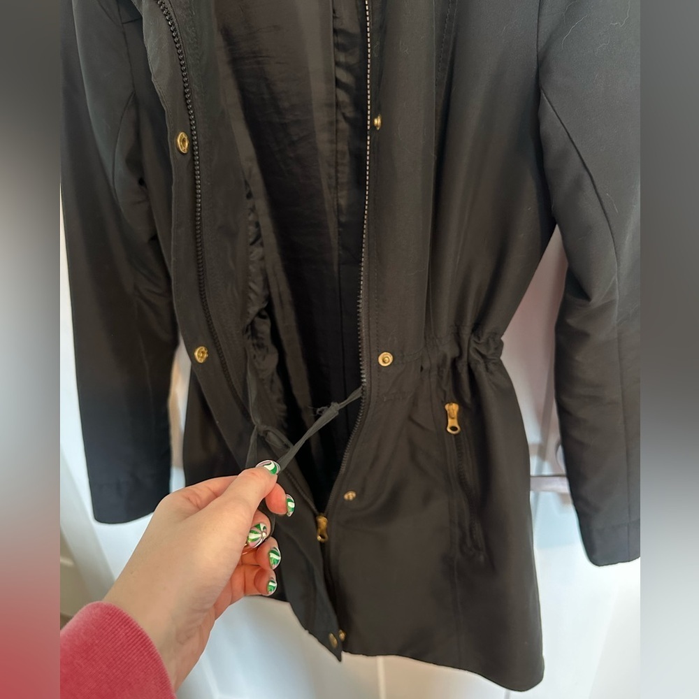 VERO MODA | Black Zipper Trench Coat High Low Hem with Hoodie - Picture 9 of 12